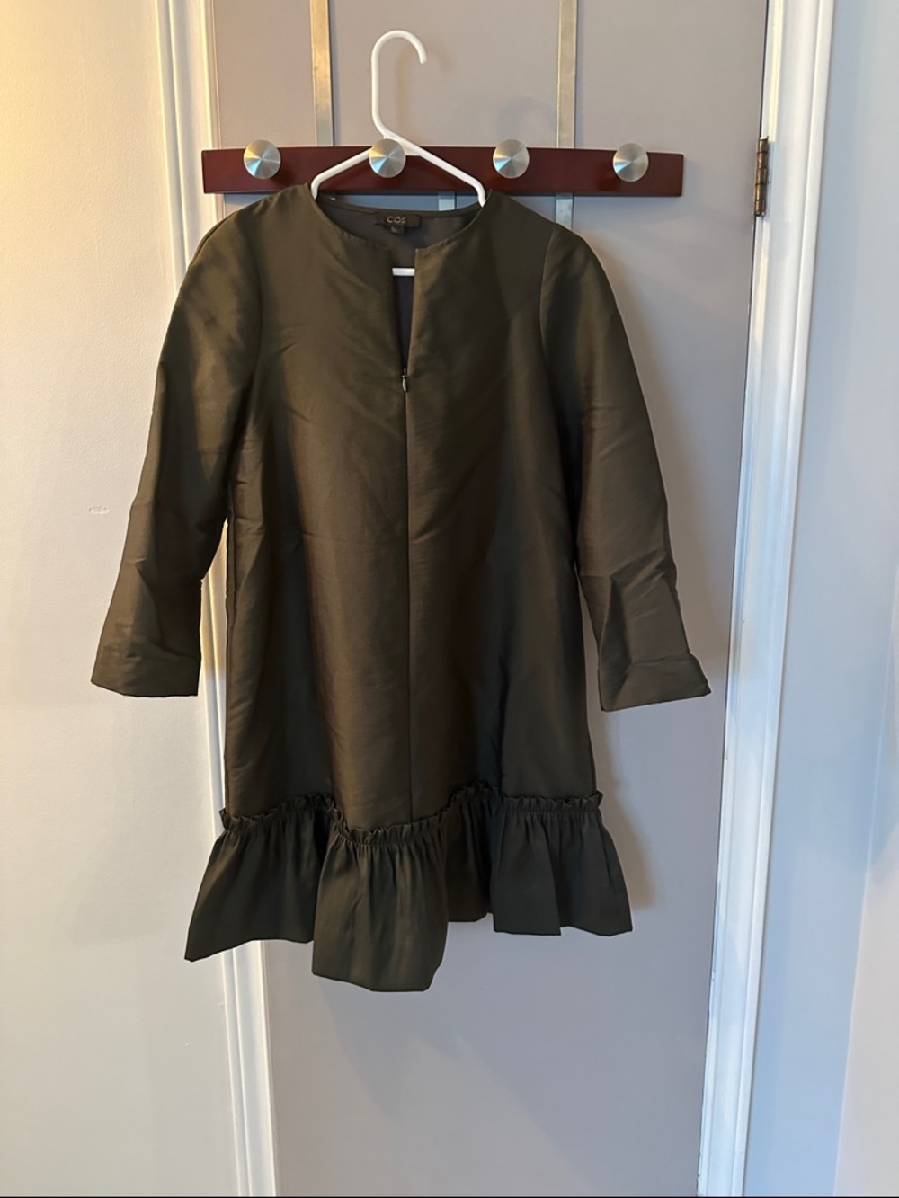COS Olive Green Ruffle-Hem babydoll dress